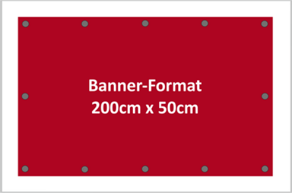 werbeplane 200x50cm quer mit Ösen umlaufend alle 50cm